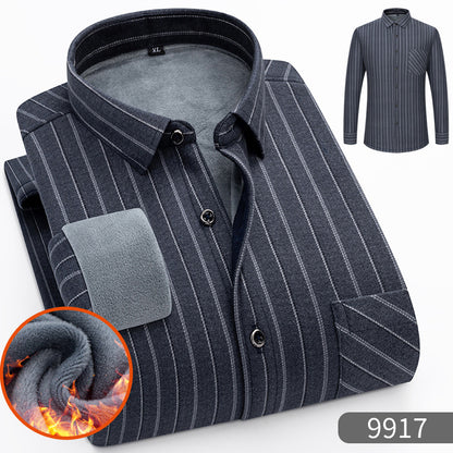 🔥【SLEVA 50 %】【Kupte 1 a dostanete 1 zdarma】👔【L-5XL】Podzimní a zimní teplá obchodní košile s dlouhým rukávem  3842311