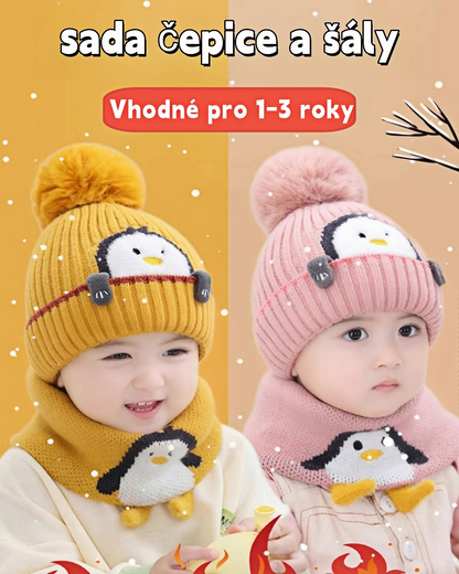 【35% sleva】🧣Pohodlný set čepice a šály, vyrobený z měkkého materiálu s roztomilými detaily, vhodný pro děti ve věku 1-3 let.-3834476