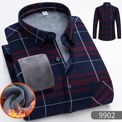 🔥【SLEVA 50 %】【Kupte 1 a dostanete 1 zdarma】👔【L-5XL】Podzimní a zimní teplá obchodní košile s dlouhým rukávem  3842311