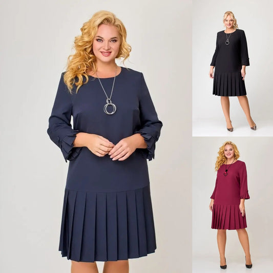 💌【S-5XL】👗Vysoce kvalitní elegantní šaty v jednobarevné barvě-3841547